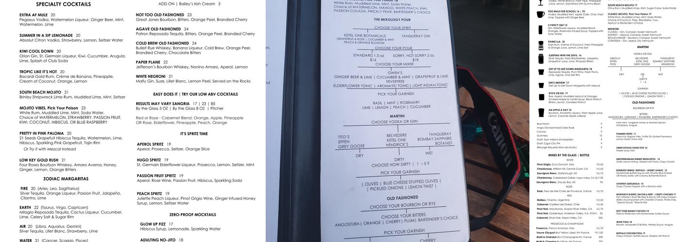 Monarch Rooftop Menu