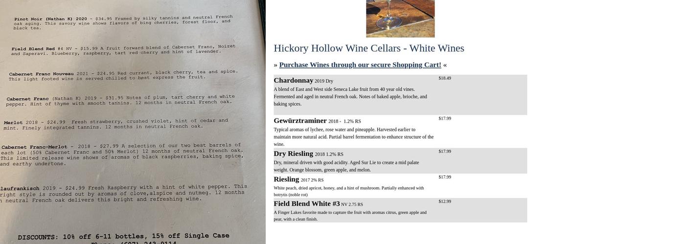 Hickory Hollow Wine Cellars Menu