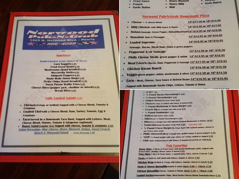 Norwood Pub-N-Grub Menu