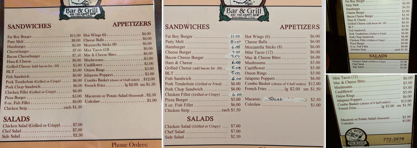 Fatboys Menu