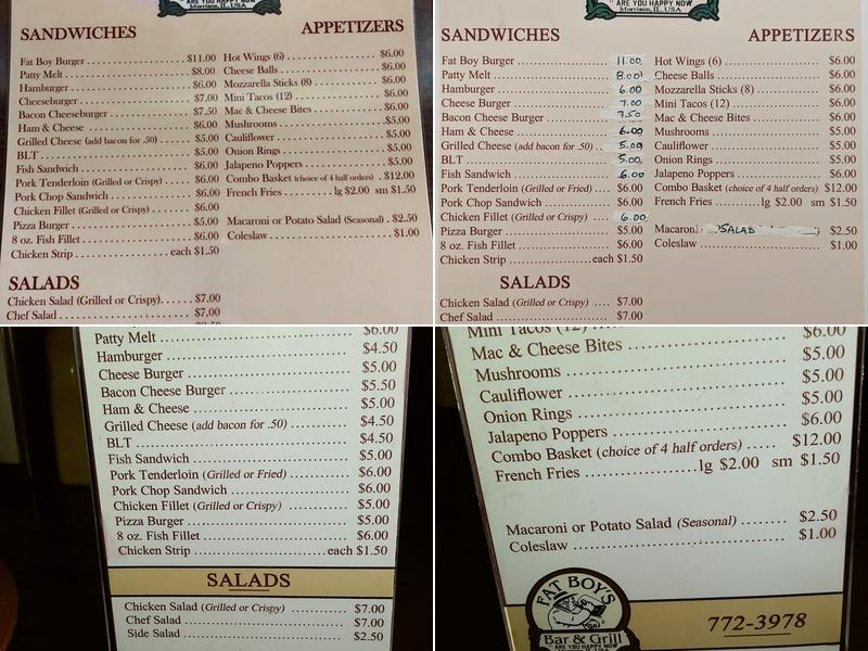 Fatboys Menu