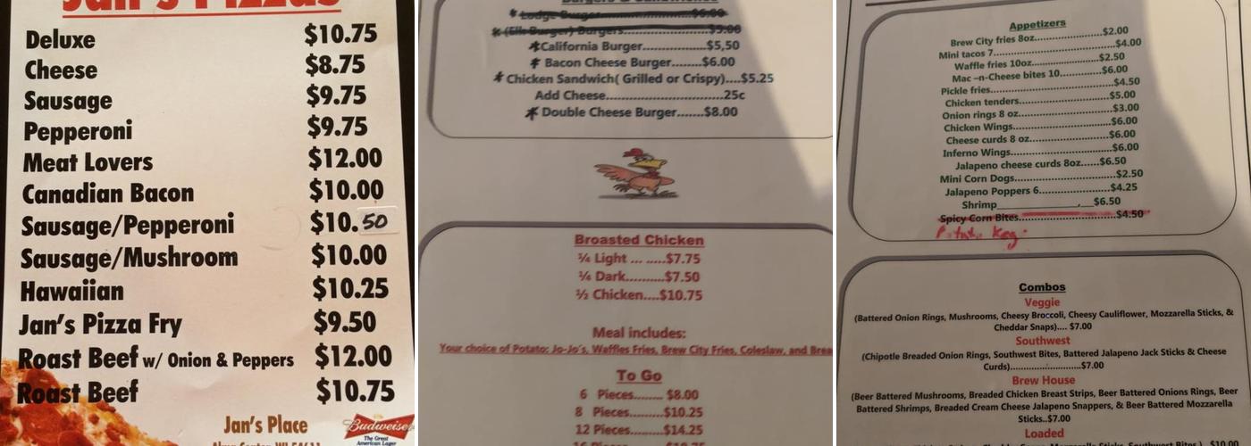 T & E Levis Lodge Menu