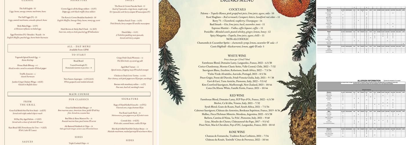 The Rose & Crown Menu