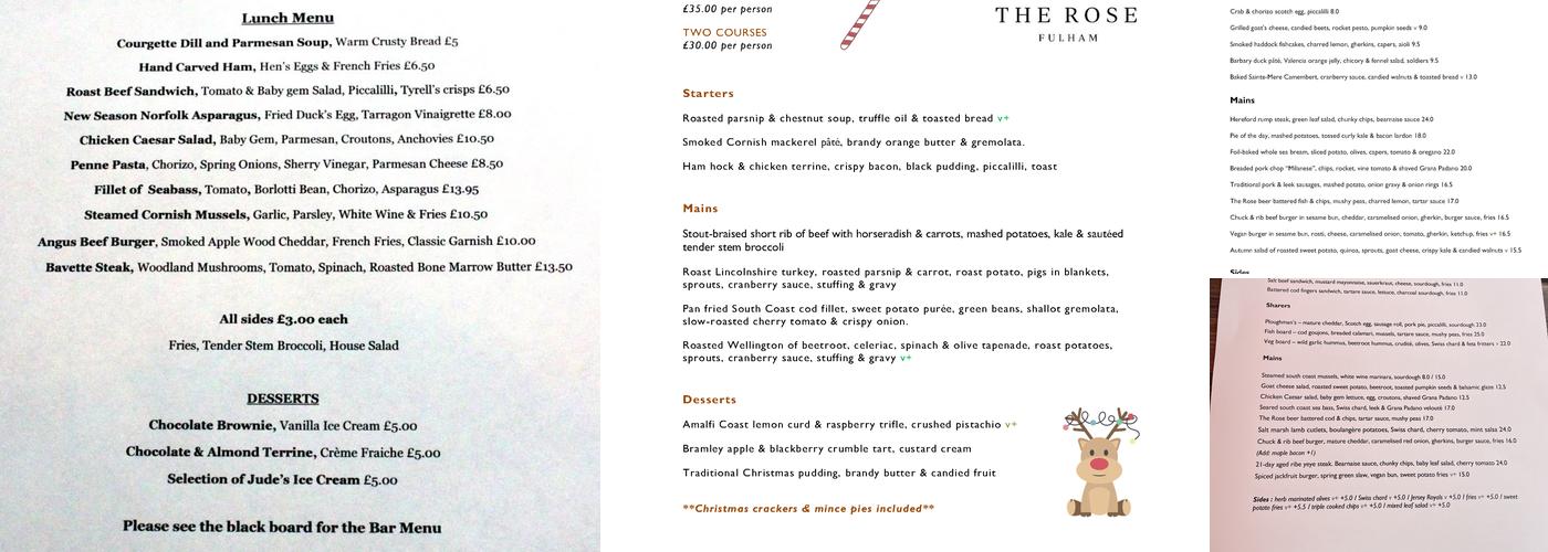 The Rose Menu