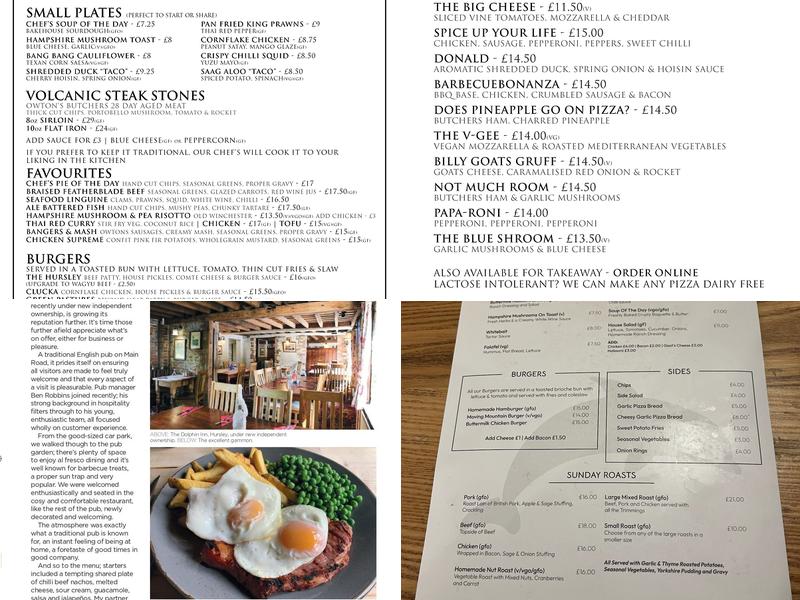 The Dolphin Inn Menu