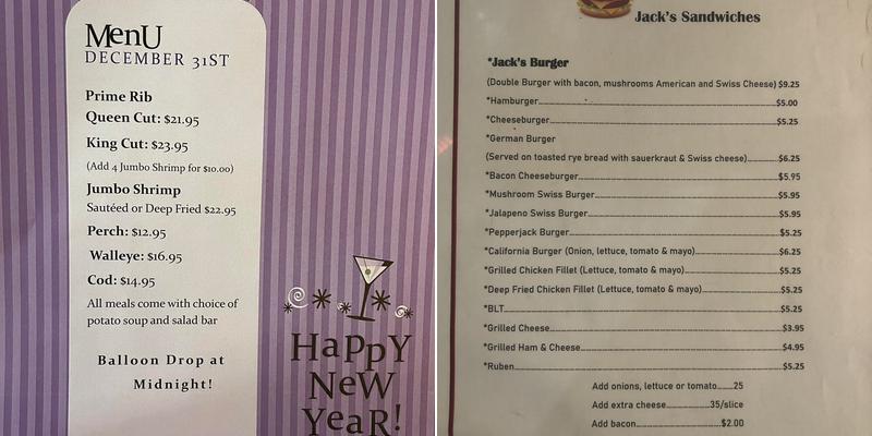 Jacks Corner Bar Menu