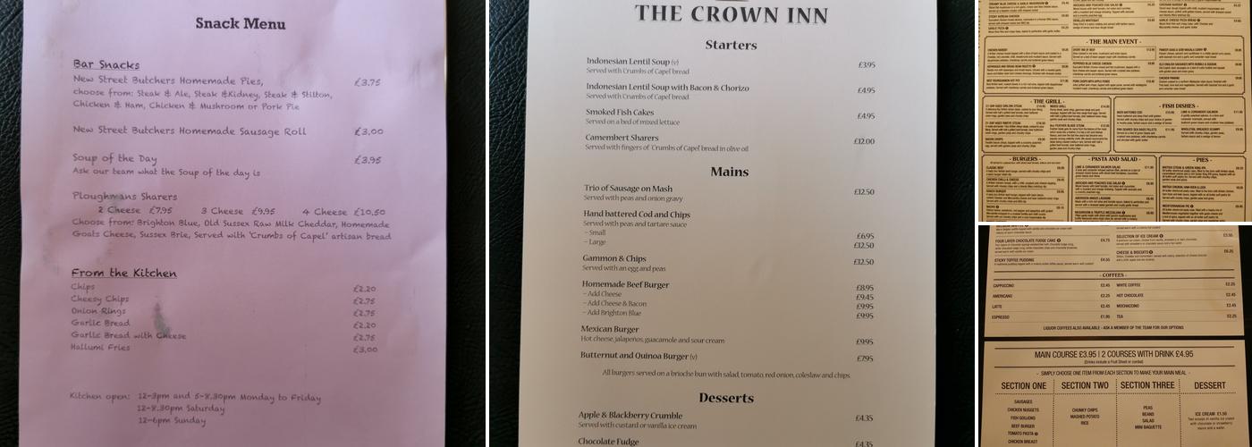 Crown Inn Menu