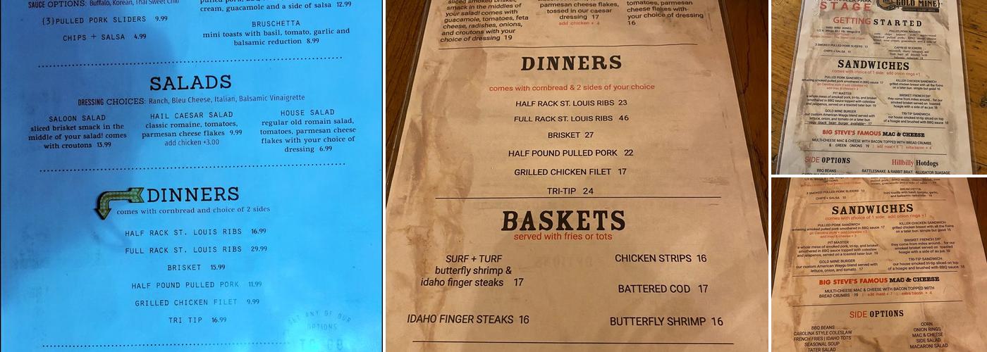 Goldmine Grill And Saloon Menu