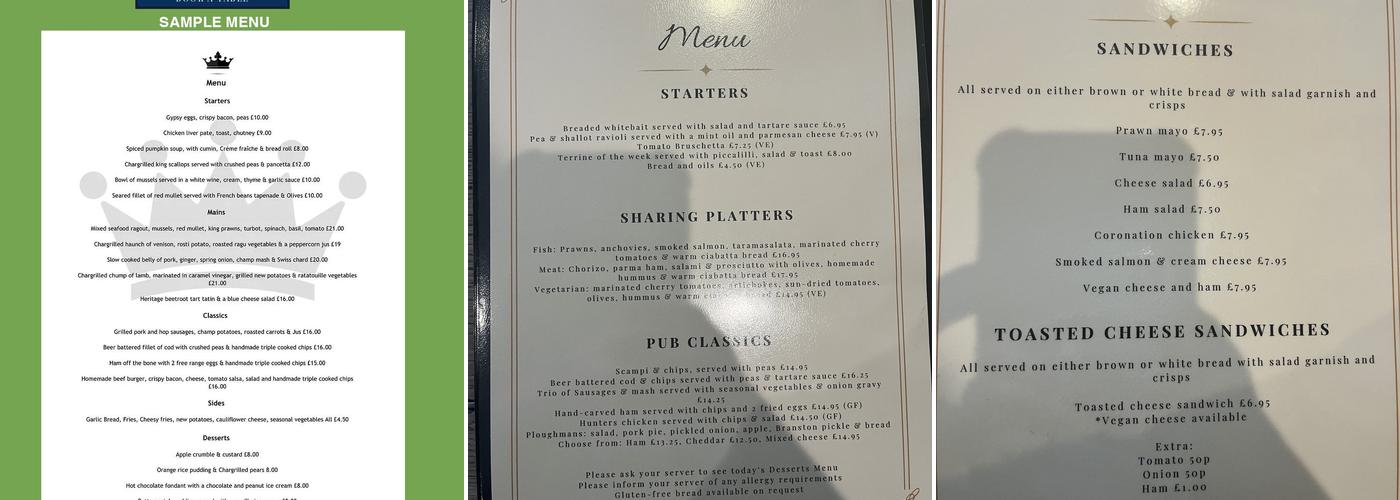 The Crown Inn Menu