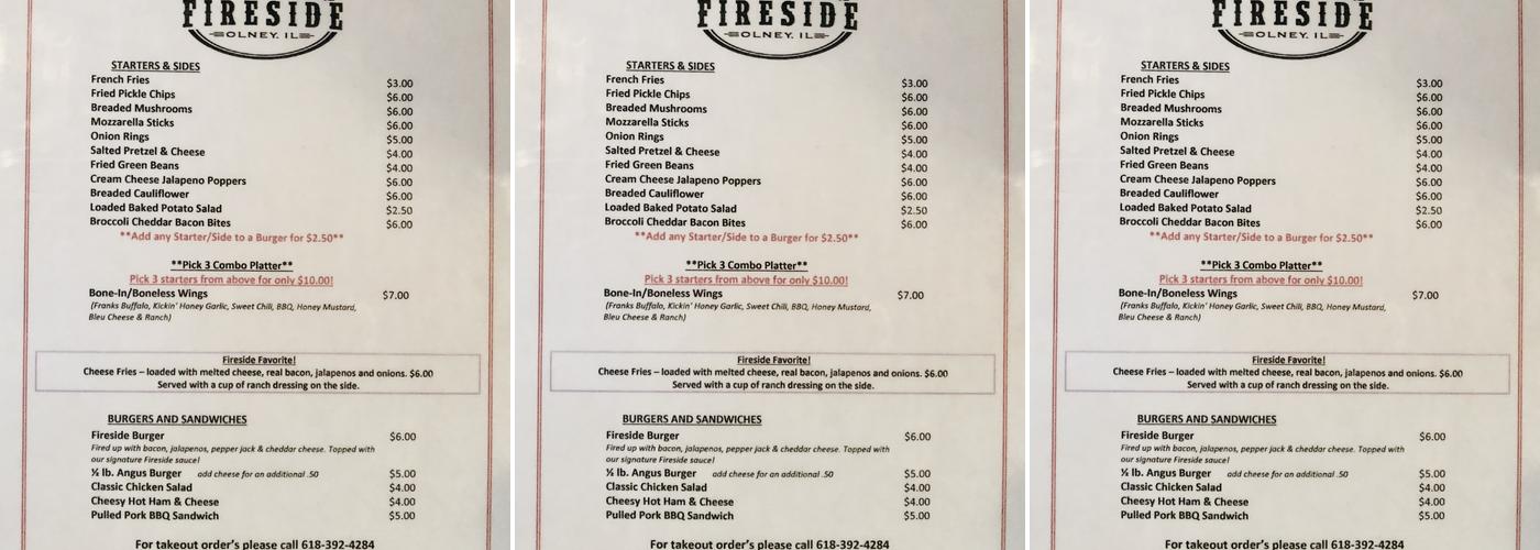 Fireside Menu