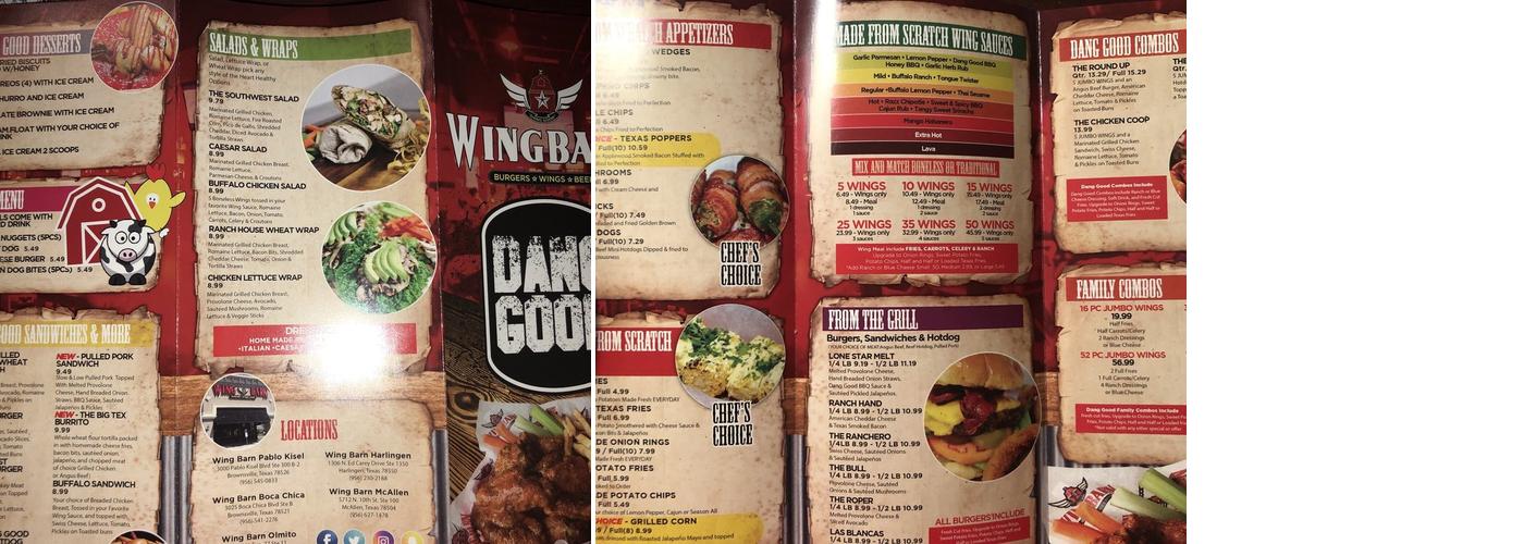 The Wingbarn Menu