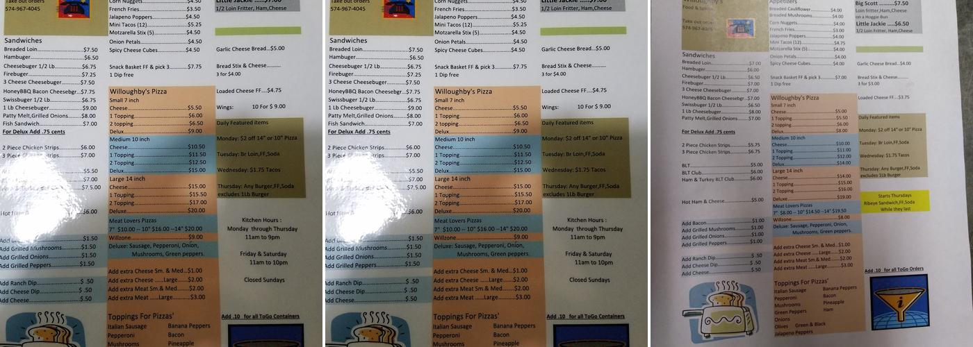 Willoughby Foods & Spirits Menu