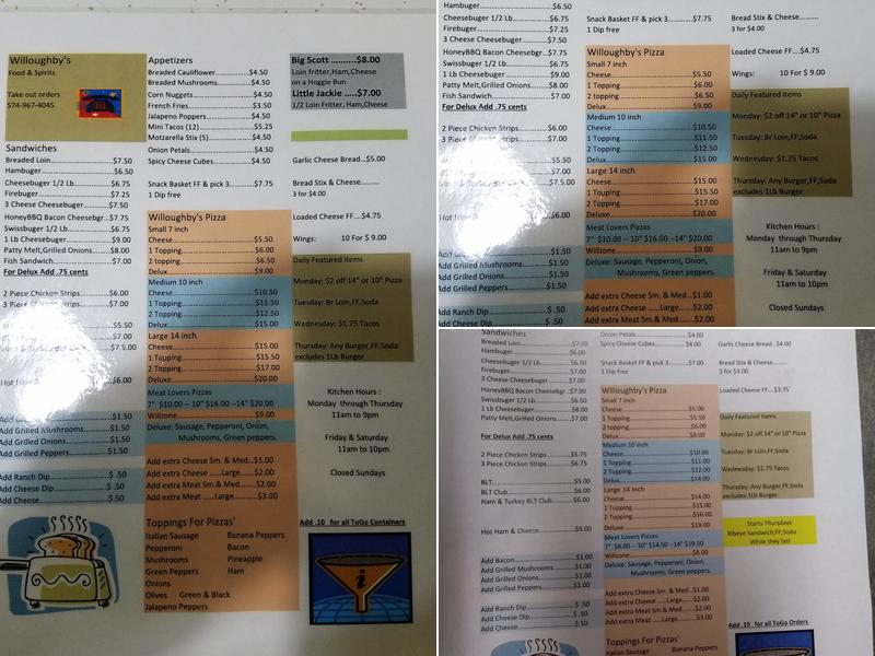 Willoughby Foods & Spirits Menu