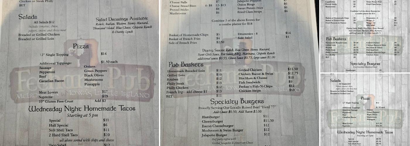 Feehan's Pub Menu