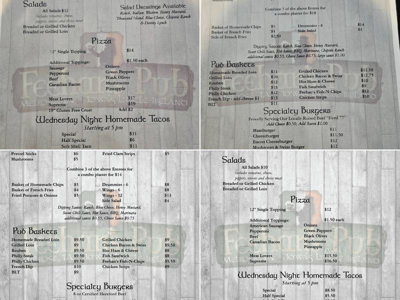 Feehan's Pub Menu