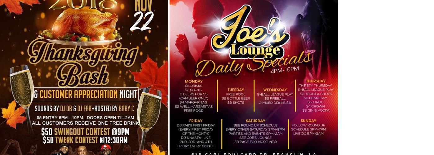 Joe's Lounge Menu