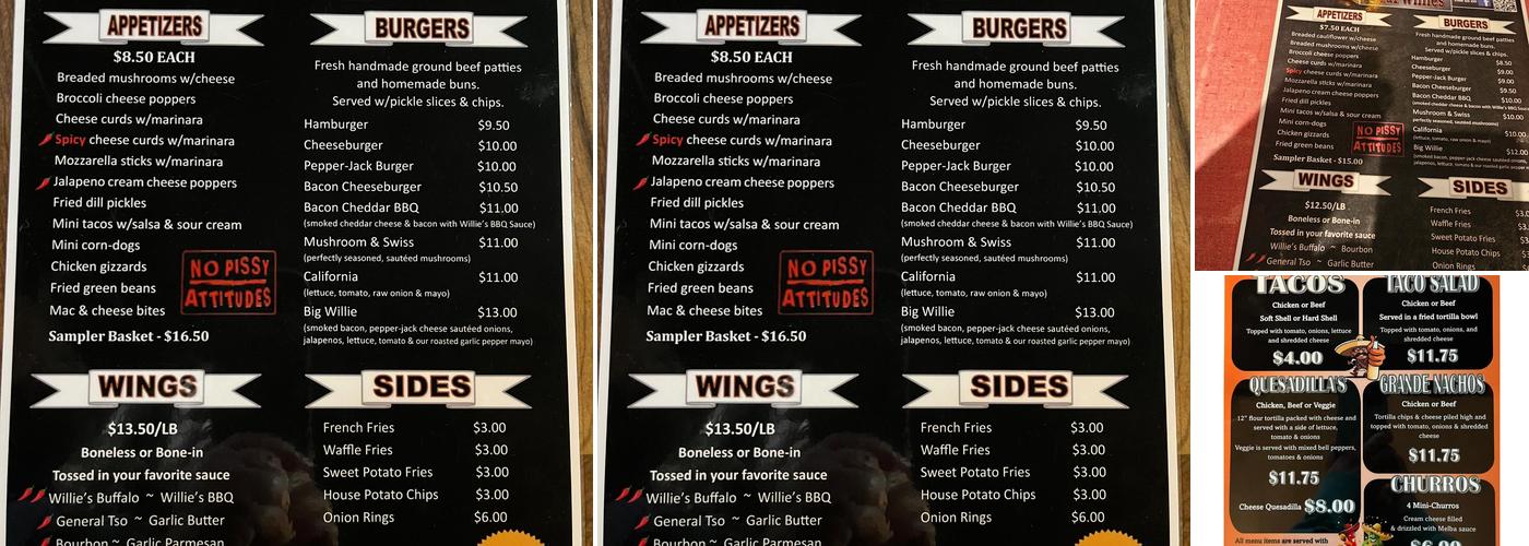 Pour Willies Menu