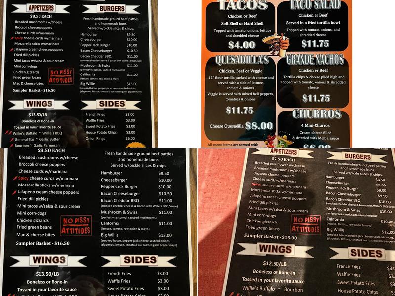 Pour Willies Menu