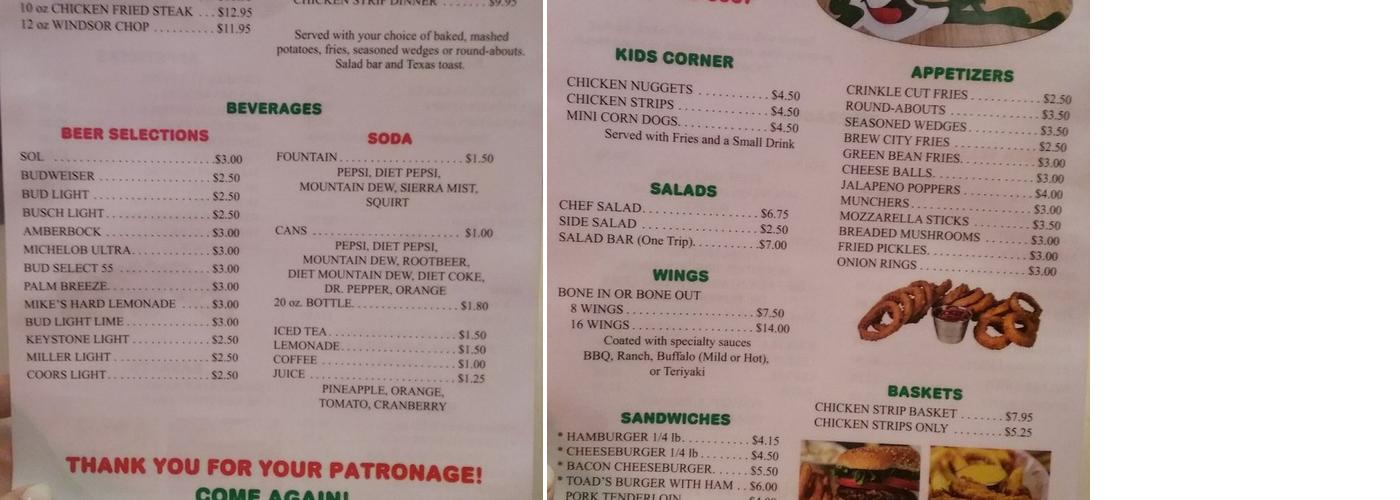 Toad's Place Menu