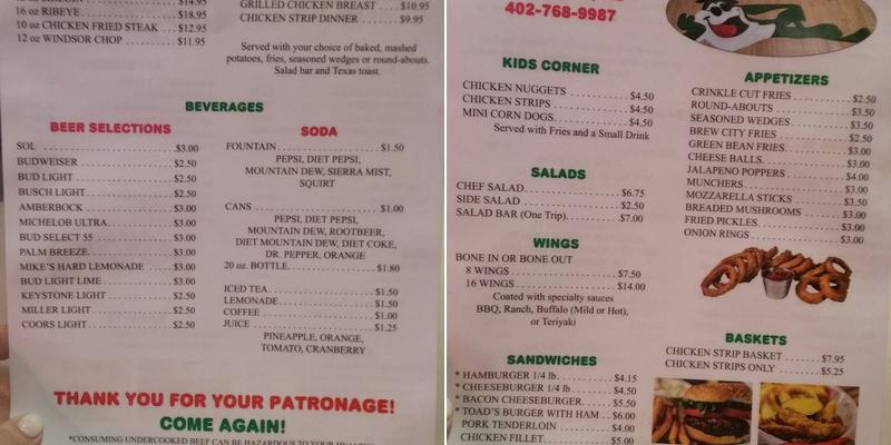 Toad's Place Menu
