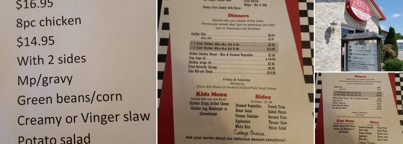 Korner Inn Menu