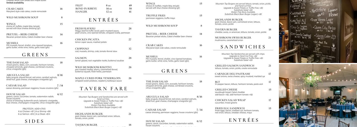 Mountain Top Resort Menu