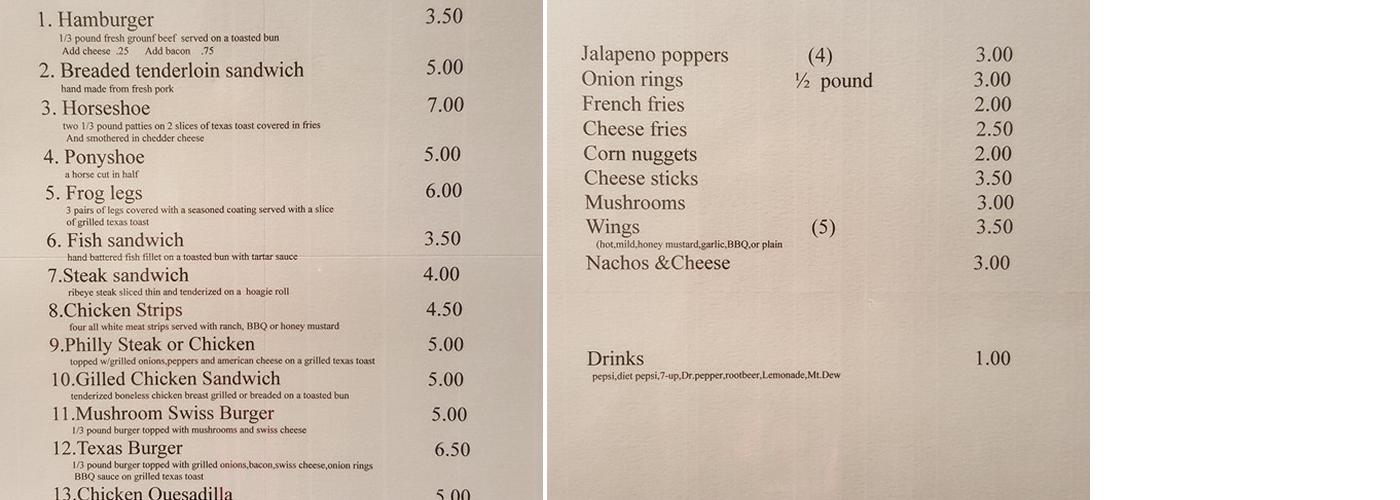 Blue Mound Tavern Menu