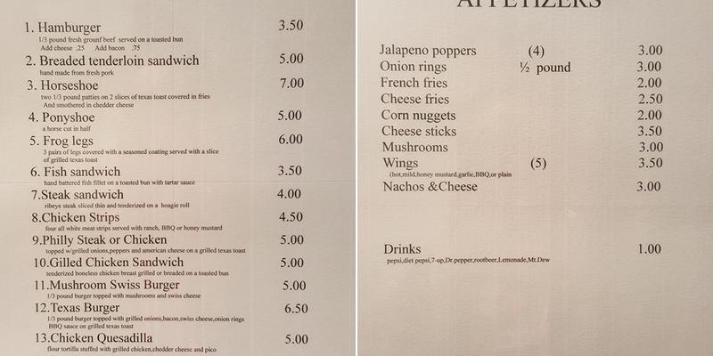 Blue Mound Tavern Menu