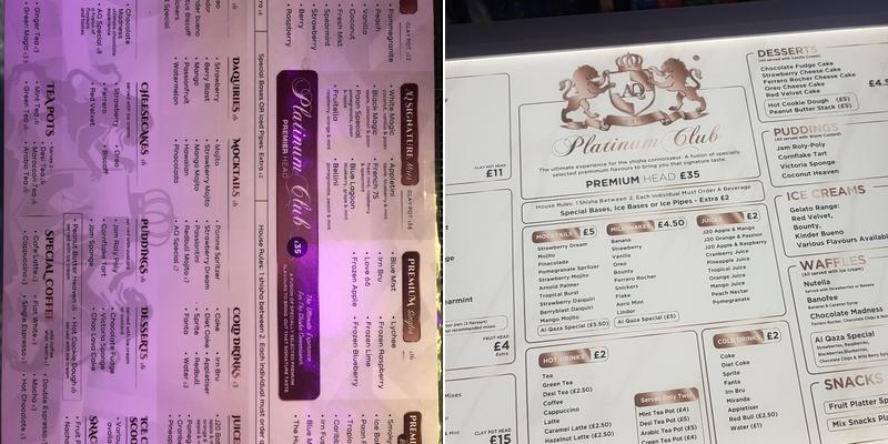 Al Qaza Shisha Menu