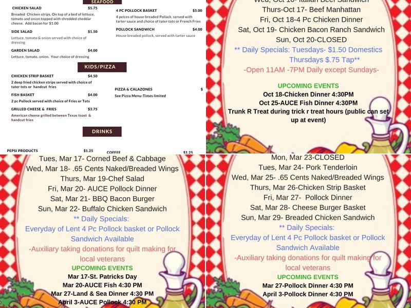 American Legion Post 356 Menu