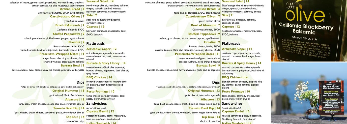 We Olive & Wine Bar Menu