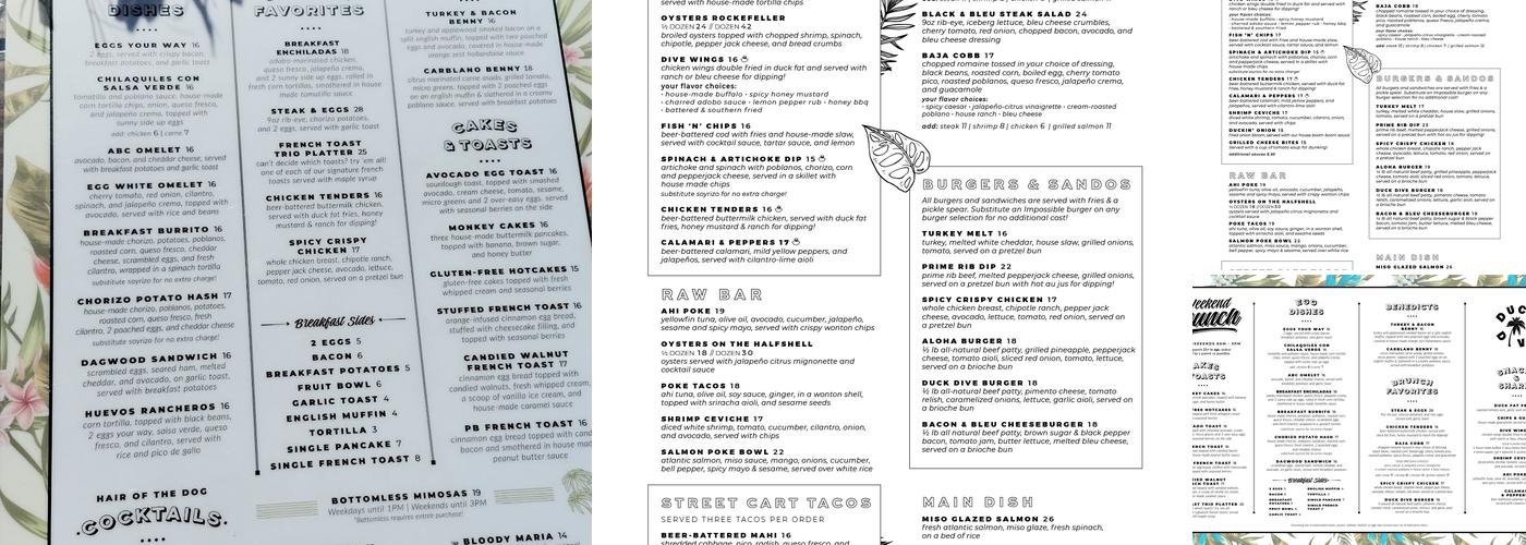 The Duck Dive Menu