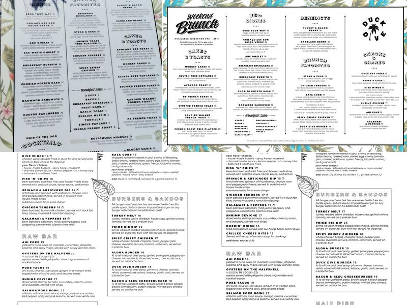The Duck Dive Menu