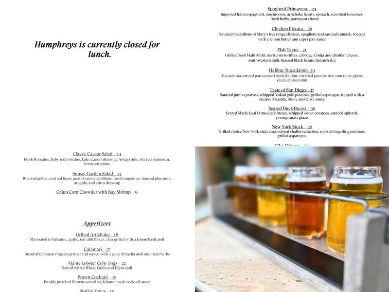 Humphreys La Jolla Grill Menu