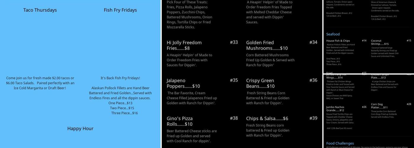 Grubstake Social Club Menu