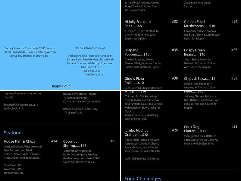 Grubstake Social Club Menu