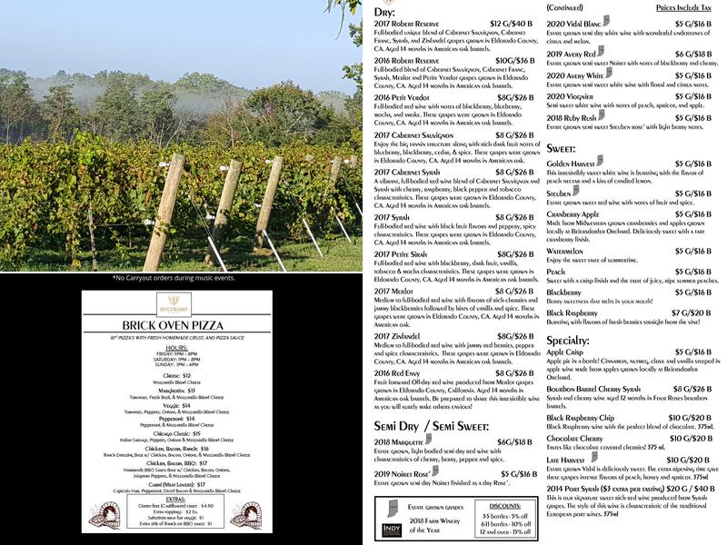 Holtkamp Winery Menu