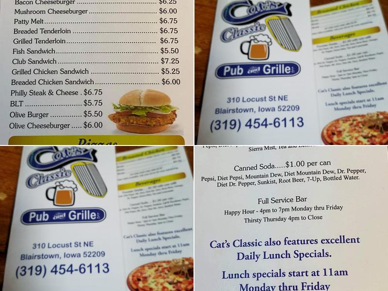 Cat's Classic Pub and Grille Menu