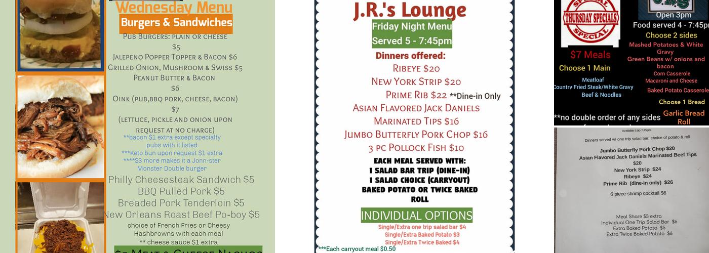 J R's Lounge Menu