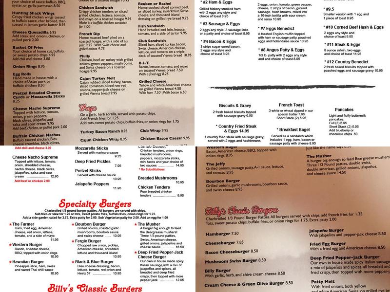 Billy's Menu