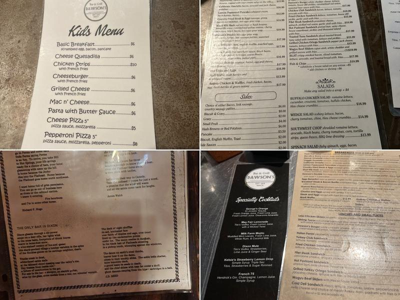 Dixon Bar Menu