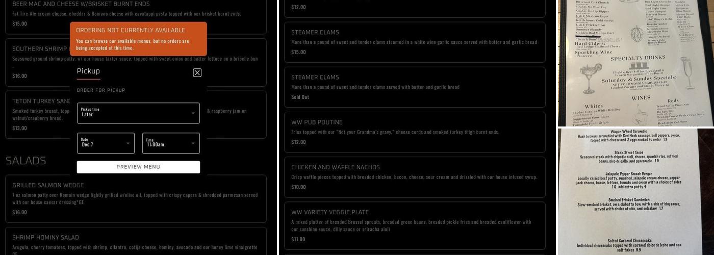 Wagon Wheel Bar and Grill Menu