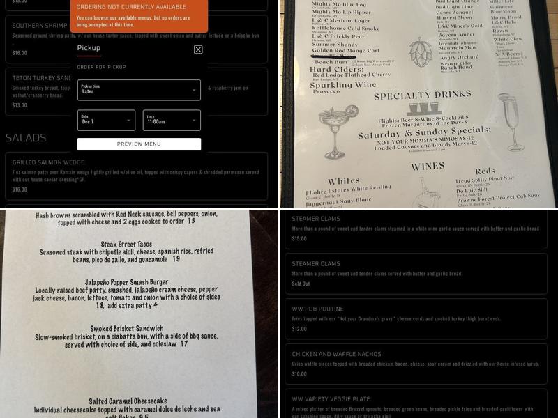 Wagon Wheel Bar and Grill Menu