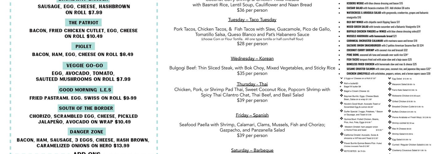 Sun Spirits Menu