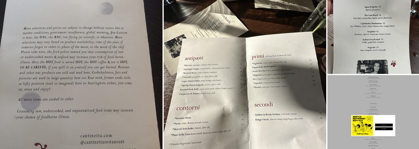 Cantinetta Menu