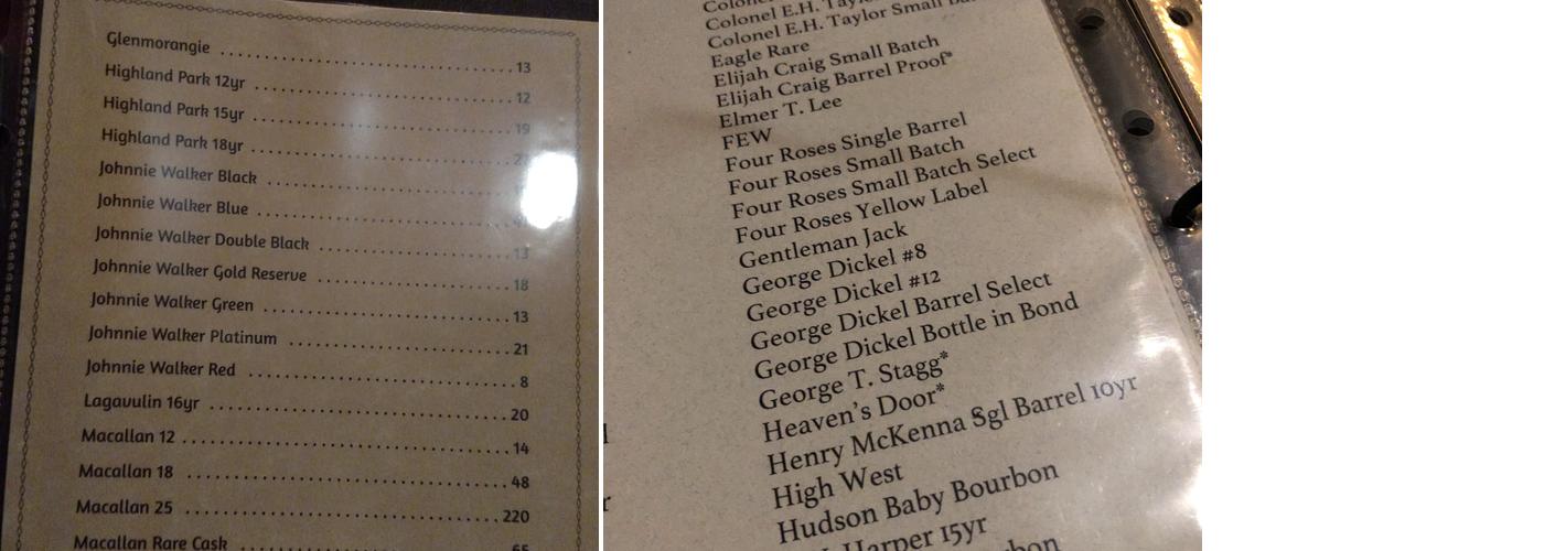 18th Amendment Cigar Bar Menu