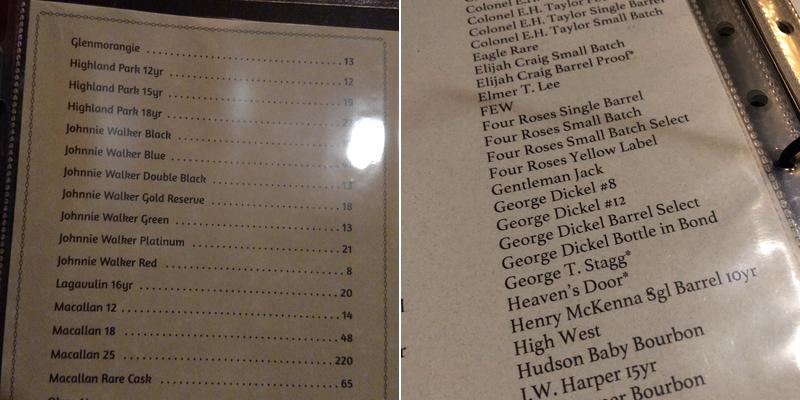 18th Amendment Cigar Bar Menu