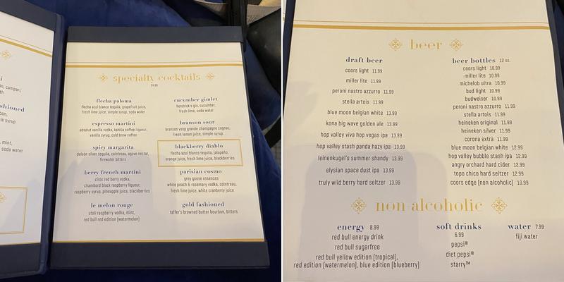 Le Central Bar Menu
