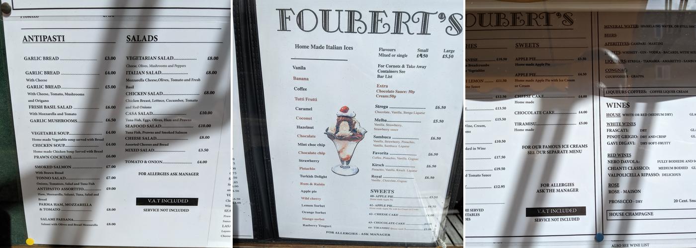 Foubert's Menu