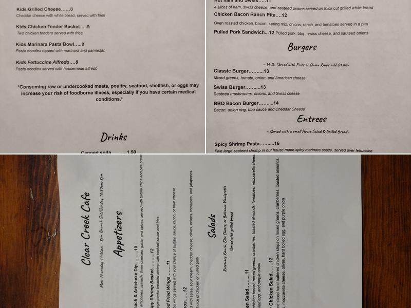 Clear Creek Lodge Menu